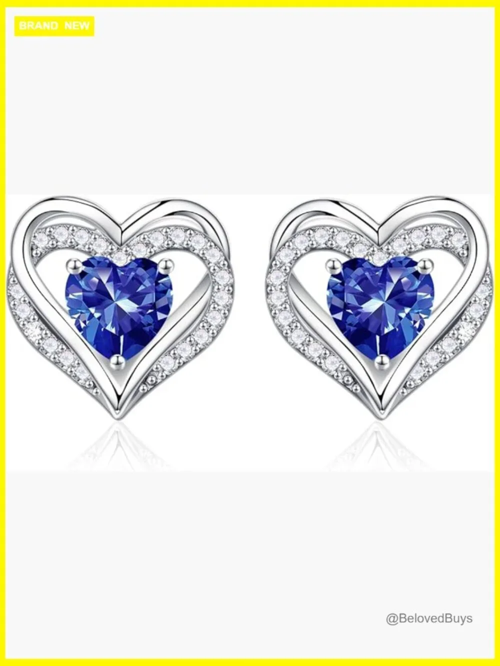 925 Sterling Silver Heart Stud Earrings with Birthstone, Gift Box